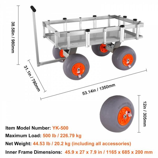 Beach Fishing Cart, 500 lbs Load Capacity, Fish and Marine Cart with Four 13″ Big Wheels PU Balloon Tires for Sand, Heavy-Duty Aluminum Pier Wagon Trolley with 6 Rod Holders for Fishing, Picnic  |   Carts & Trucks Carts & Trucks Carts & Trucks