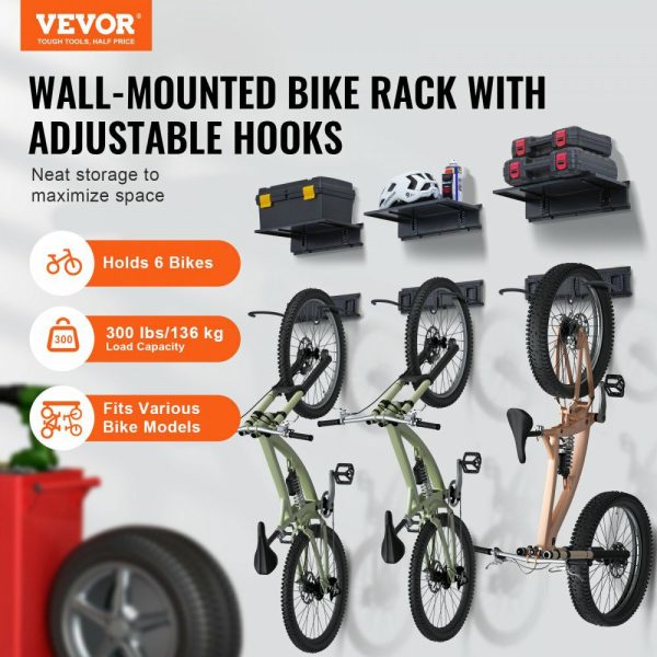 Bike Storage Rack Wall Mount Garage Bike Holder & 3 Shelves for 6 Bicycles  |   Shelving & Storage Material Handling Shelving & Storage