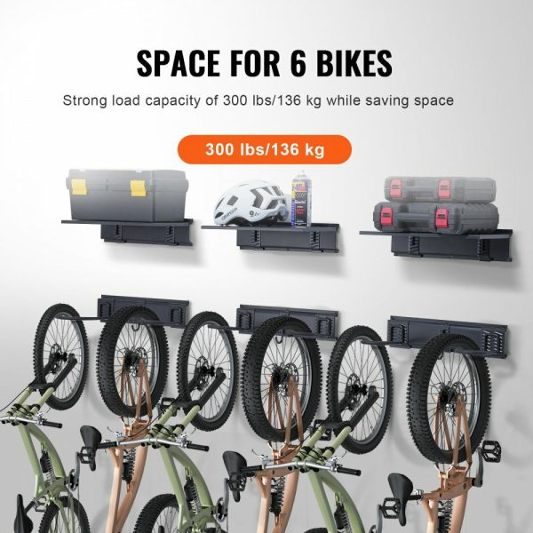 Bike Storage Rack Wall Mount Garage Bike Holder & 3 Shelves for 6 Bicycles  |   Shelving & Storage Material Handling Shelving & Storage