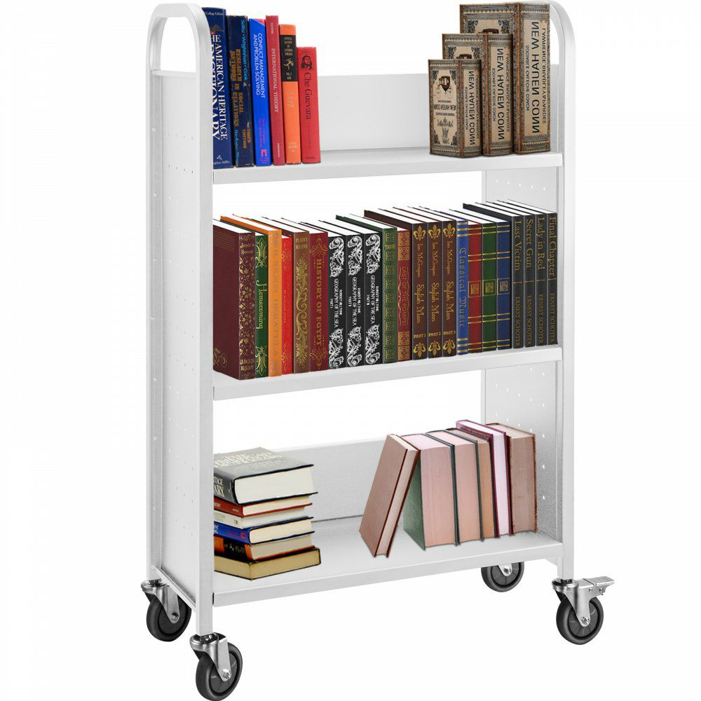 Book Cart, 200lbs Library Cart, 30x14x49 Inch Rolling Book Cart Single Sided L-Shaped Flat Shelves with 4 Inch Lockable Wheels, for Home Shelves Office and School Book Truck in White White |   Carts & Trucks Carts & Trucks Carts & Trucks