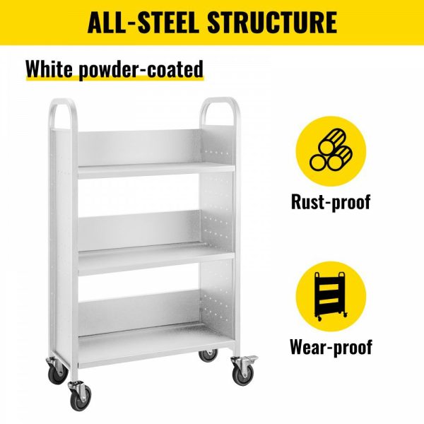 Book Cart, 200lbs Library Cart, 30x14x49 Inch Rolling Book Cart Single Sided L-Shaped Flat Shelves with 4 Inch Lockable Wheels, for Home Shelves Office and School Book Truck in White White |   Carts & Trucks Carts & Trucks Carts & Trucks