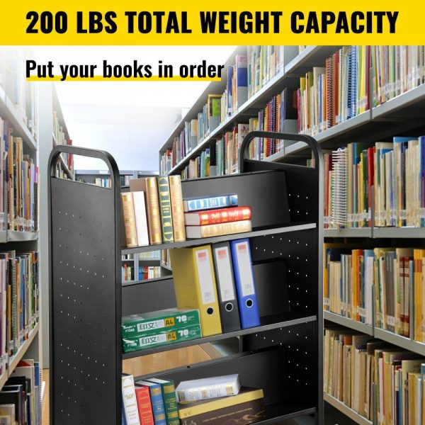 Book Cart, 200LBS Library Cart, 49.2”x35.4”x18.9” Rolling Book Cart, Double Sided W-Shaped Sloped Shelves with Lockable Wheels for Home Shelves Office School Book Truck Black Black |   Carts & Trucks Carts & Trucks Black