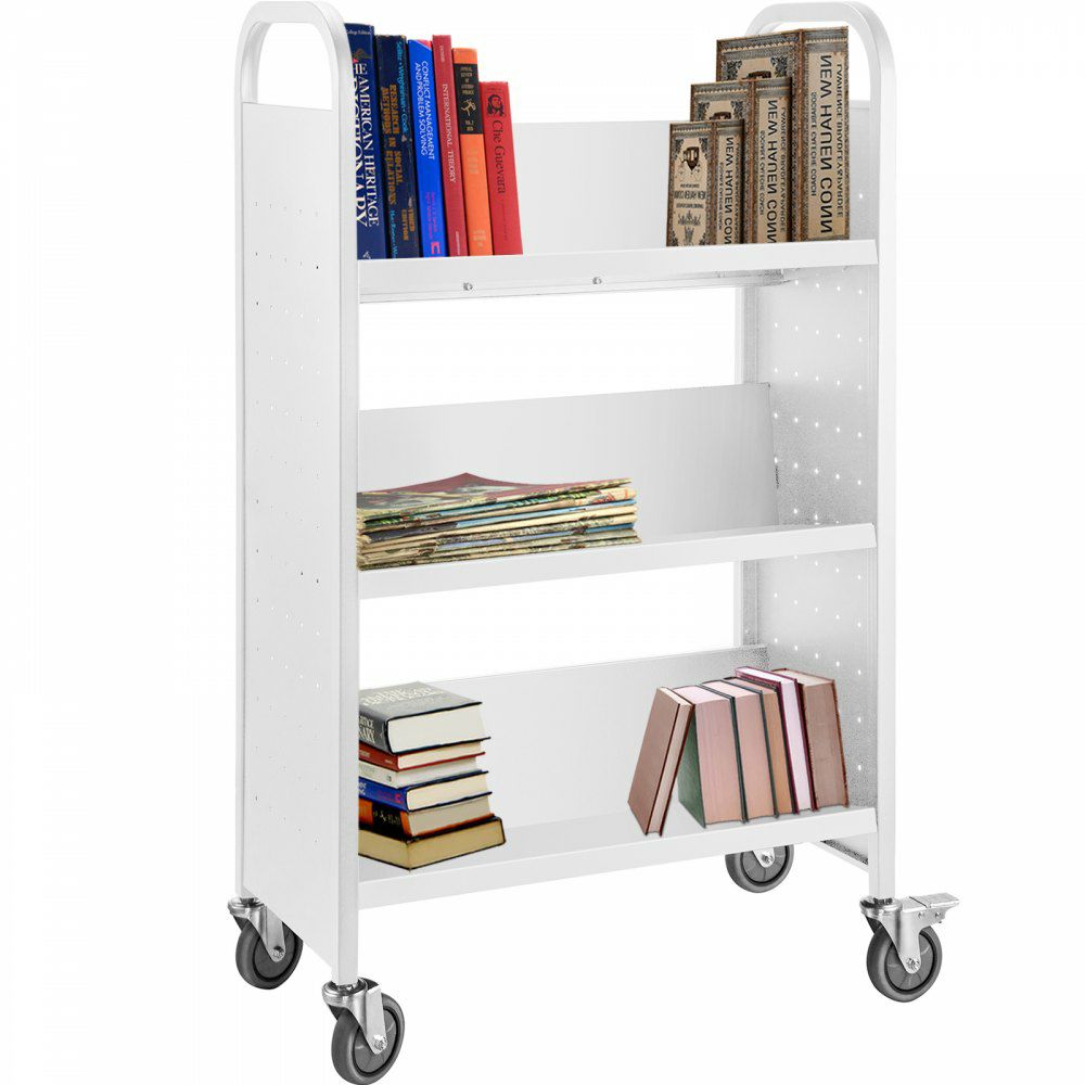 Book Cart Library Cart 200 lbs Capacity with V-Shaped Shelves in Black White |   Carts & Trucks Carts & Trucks Carts & Trucks