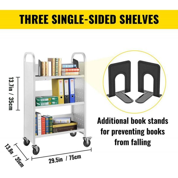 Book Cart Library Cart 200 lbs Capacity with V-Shaped Shelves in Black White |   Carts & Trucks Carts & Trucks Carts & Trucks