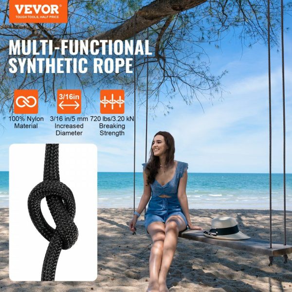 Braided Nylon Rope, 3/16 in x 1000 ft, 32 Strands, 720 LBS Breaking Strength Outdoor Climbing Rope, Arborist Tree Climbing Rigging Rope for Rock Hiking Camping Swing Rappelling Rescue, Black  |   Chain & Wire & Rope Chain & Wire & Rope Chain & Wire & Rope