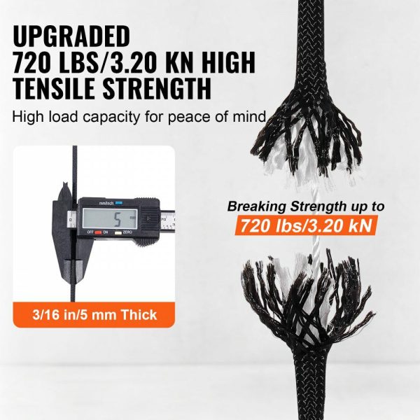 Braided Nylon Rope, 3/16 in x 1000 ft, 32 Strands, 720 LBS Breaking Strength Outdoor Climbing Rope, Arborist Tree Climbing Rigging Rope for Rock Hiking Camping Swing Rappelling Rescue, Black  |   Chain & Wire & Rope Chain & Wire & Rope Chain & Wire & Rope