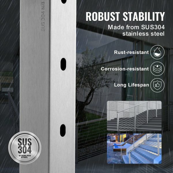 Cable Railing Post, 36″ x 2″ x 2″ Steel Horizontal Hole Deck Railing Post, 10 Pre-Drilled Holes, SUS304 Stainless Steel Cable Rail Post with Horizontal and Curved Bracket, 1-Pack, Silver Silver |   Building Supplies Building & Construction Building Supplies