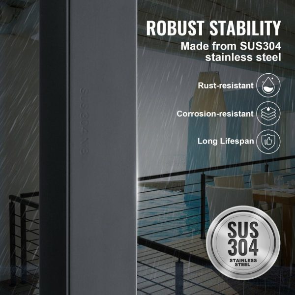 Cable Railing Post, 36″ x 2″ x 2″ Steel Level Deck Railing Post Without Holes, SUS304 Stainless Steel Cable Rail Post, Stair Handrail Post with Horizontal and Curved Bracket, 1-Pack, Black Black |   Building Supplies Building & Construction Black