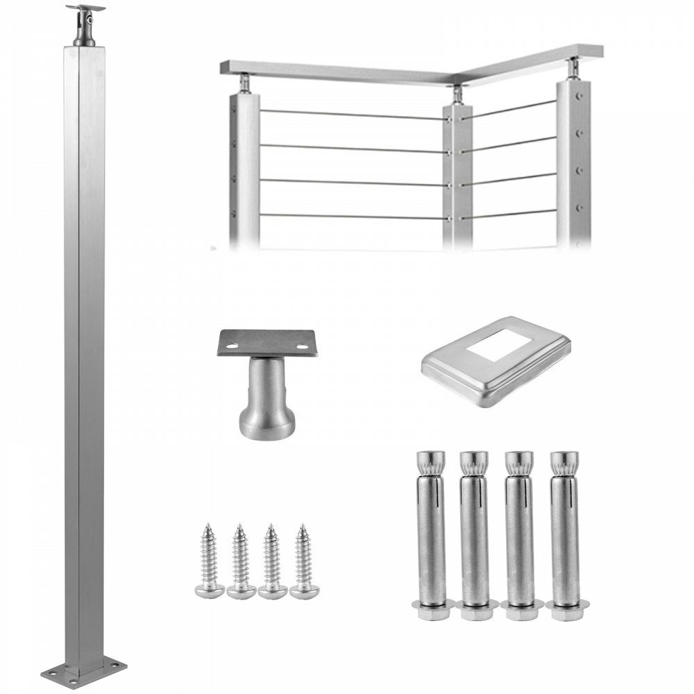 Cable Railing Post Level Deck Stair Post 42 x 0.98 x 1.97″ Cable Handrail Post Stainless Steel Wire Drawing Deck Railing DIY Picket Without Hole Stair Railing Kit with Mount Bracket Silver Silver |   Stainless Steel Stair Railing Building & Construction Building Supplies