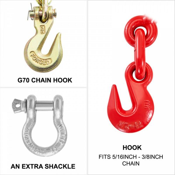 Chain and Binder Kit 3/8in-1/2in, Ratchet Load Binders 9215lbs Working Strength, Ratchet Binders and Chains, 3/8in x 12ft Chains w/ G70 Hooks, for Truck, Tie Down, Hauling, Towing  |   Hoists & Winches & Rigging Hoists & Winches & Rigging Hoists & Winches & Rigging