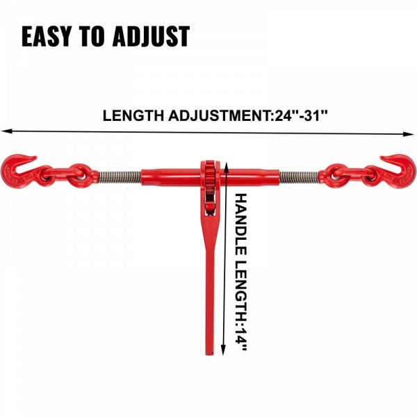 Chain Binder 5/16in x 3/8in, Ratchet Load Binder 6600lbs Capacity, Ratchet Lever Binder w/ G70 Hooks, Adjustable Length, Ratchet Chain Binder for Tie Down, Hauling, Towing, 2-Pack in Red  |   Hoists & Winches & Rigging Hoists & Winches & Rigging Hoists & Winches & Rigging