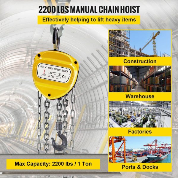 Chain Hoist 2200lbs/1ton Chain Block Hoist Manual Chain Hoist 3m/10ft Block Chain Hand Chain Lifting Hoist w/Two Hooks Chain Pulley Tackle Hoist Winch Lifting Pulling Equipment Yellow  |   Hoists & Winches & Rigging Hoists & Winches & Rigging Hoists & Winches & Rigging