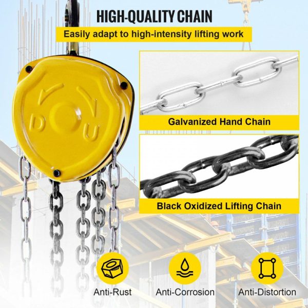 Chain Hoist 2200lbs/1ton Chain Block Hoist Manual Chain Hoist 3m/10ft Block Chain Hand Chain Lifting Hoist w/Two Hooks Chain Pulley Tackle Hoist Winch Lifting Pulling Equipment Yellow  |   Hoists & Winches & Rigging Hoists & Winches & Rigging Hoists & Winches & Rigging