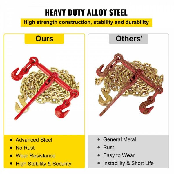 Chain Load Binder, 5/16″ Tie Down Kit w/ 6600LBS Working Load Capacity and Two Grab Hooks, Includes (4) Ratchet Binders – (4) 21′ Grade 80 Chains, Transport Load Package for Hauling, Towing  |   Hoists & Winches & Rigging Hoists & Winches & Rigging Hoists & Winches & Rigging