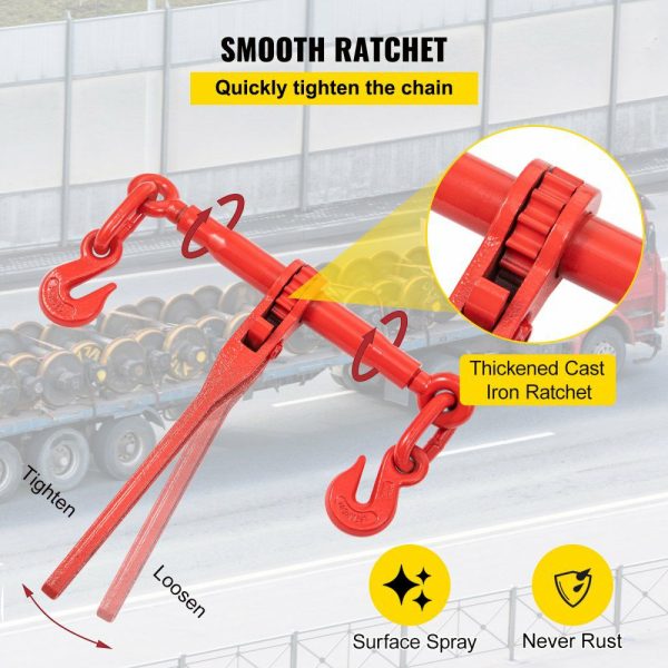 Chain Load Binder, 5/16″ Tie Down Kit w/ 6600LBS Working Load Capacity and Two Grab Hooks, Includes (4) Ratchet Binders – (4) 21′ Grade 80 Chains, Transport Load Package for Hauling, Towing  |   Hoists & Winches & Rigging Hoists & Winches & Rigging Hoists & Winches & Rigging