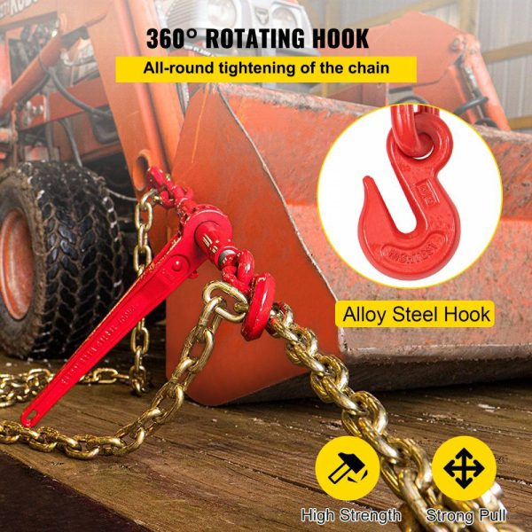 Chain Load Binder, 5/16″ Tie Down Kit w/ 6600LBS Working Load Capacity and Two Grab Hooks, Includes (4) Ratchet Binders – (4) 21′ Grade 80 Chains, Transport Load Package for Hauling, Towing  |   Hoists & Winches & Rigging Hoists & Winches & Rigging Hoists & Winches & Rigging