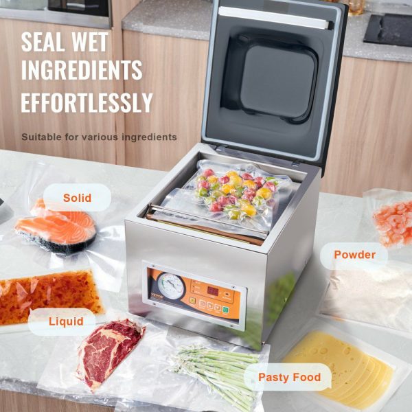 Chamber Vacuum Sealer, 260W Sealing Power, Vacuum Packing Machine for Wet Foods, Meats, Marinades and More, Compact Size with 10.2″ Sealing Length, Applied in Home Kitchen and Commercial Use  |   Filling & Sealing Machine Filling & Sealing Machine Filling & Sealing Machine