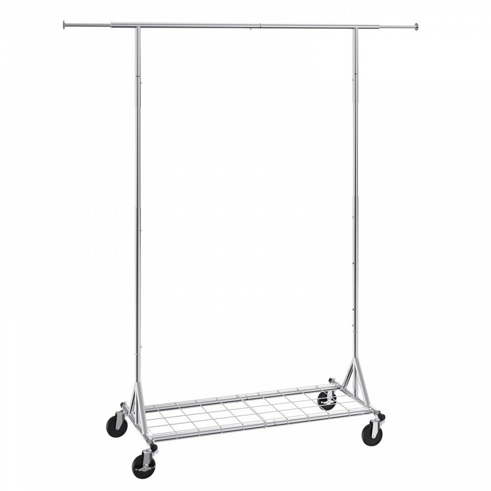 Clothes Rack with Wheels, Heavy Duty Clothing Garment Rack, Commercial Clothing Rack for Hanging Clothes with Bottom Storage Area, 450 lbs Load Capacity, Adjustable Height and Extendable Length  |   Shelving & Storage Material Handling Shelving & Storage