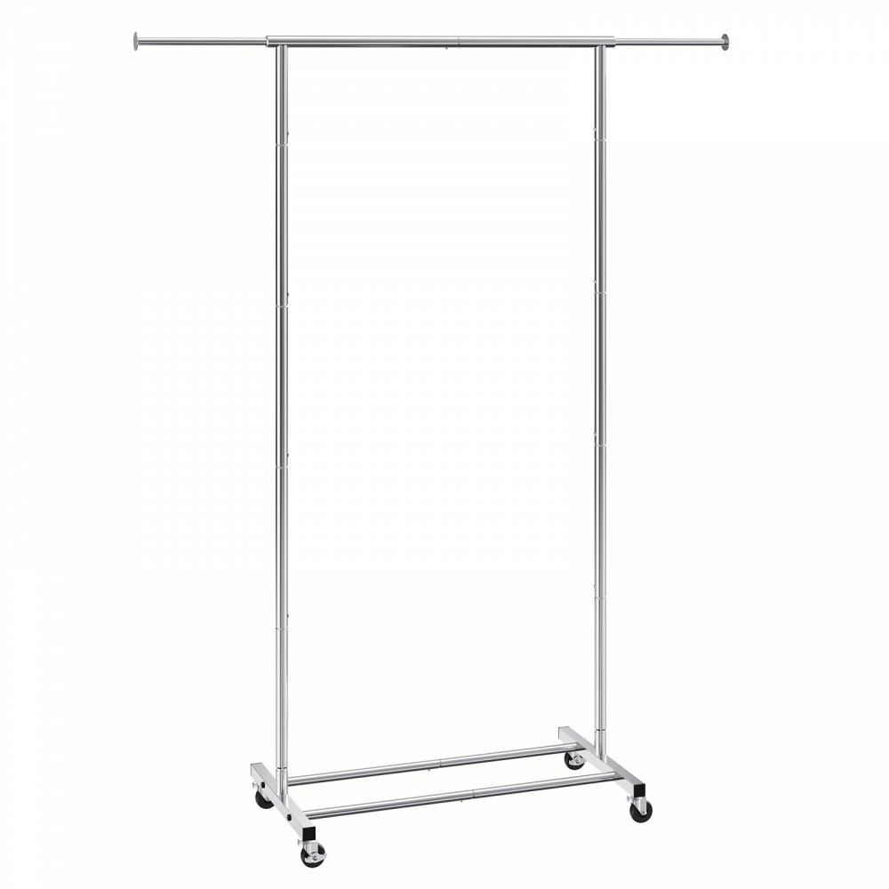 Clothes Rack with Wheels, Heavy Duty Clothing Garment Rack with Hanging Rod and Bottom Storage Area, Adjustable Length Clothing Rack, 2 Lockable Wheels  |   Shelving & Storage Material Handling Shelving & Storage