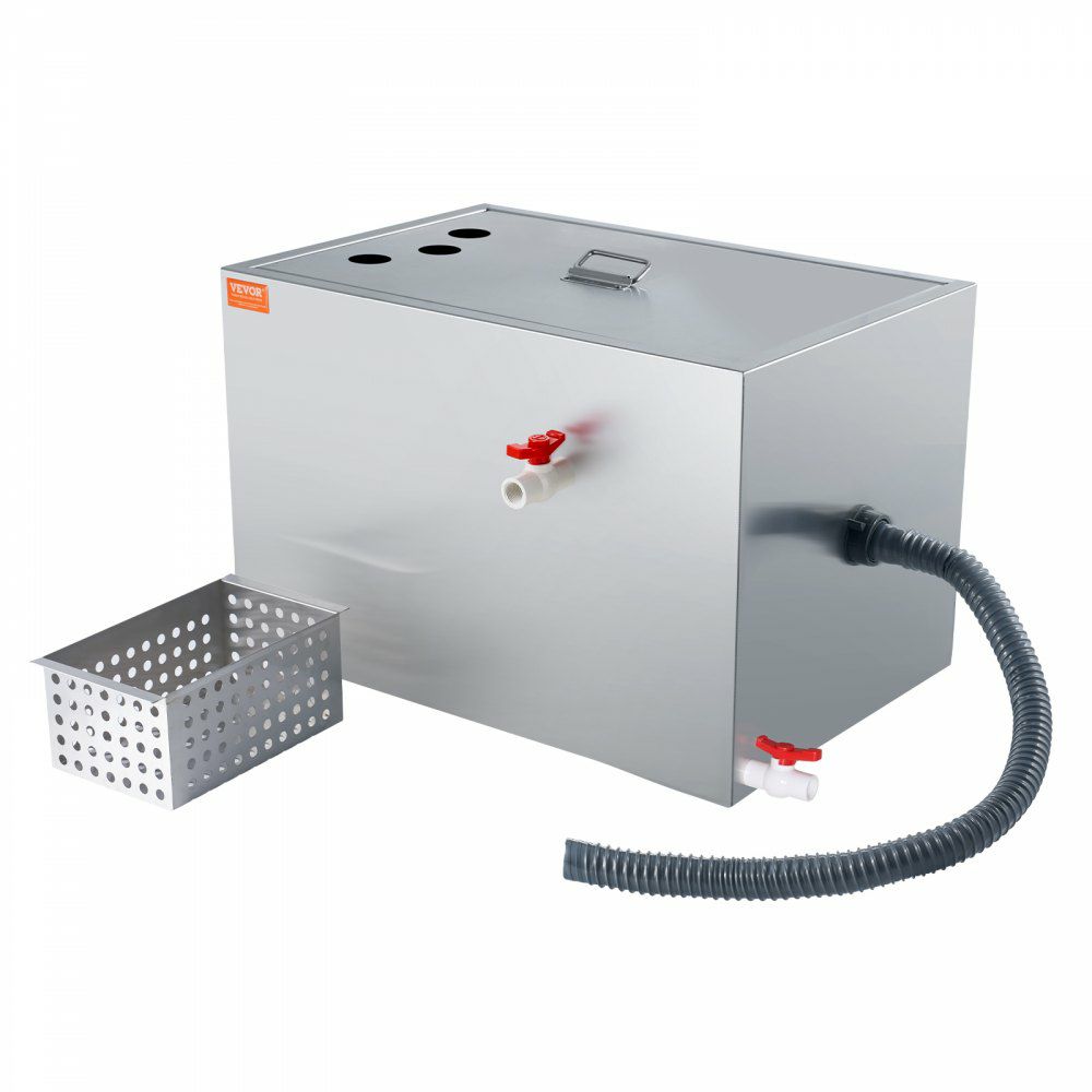 Commercial Grease Trap, 40 LBS Grease Interceptor, Top Inlet Interceptor, Under Sink Stainless Steel Grease Trap, 10 GPM Waste Water Oil-water Separator, for Restaurant Canteen Home Kitchen  |   Building Supplies Building & Construction Building Supplies