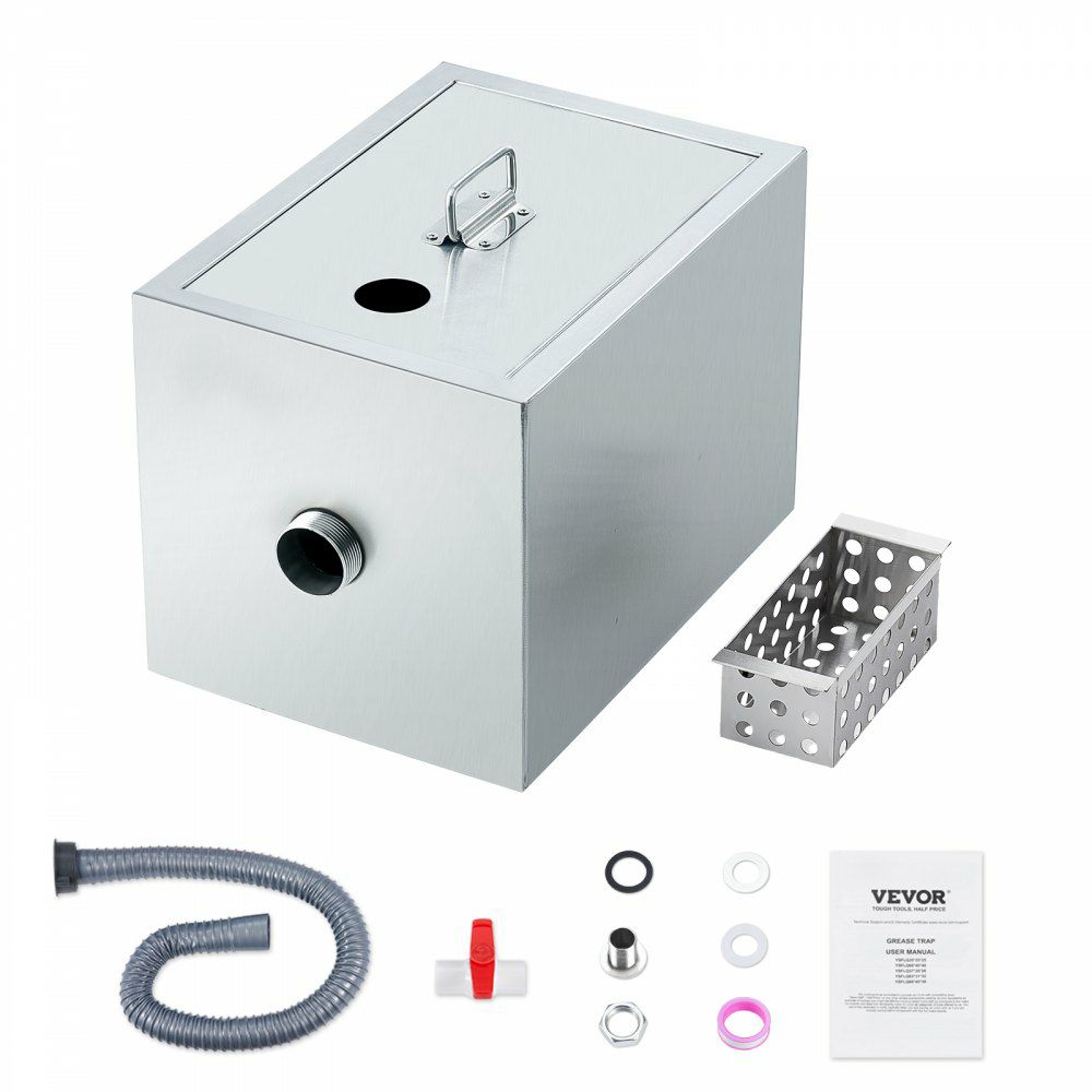 Commercial Grease Trap, 8 LBS Grease Interceptor, Top Inlet Interceptor, Under Sink Stainless Steel Grease Trap, 2.8 GPM Waste Water Oil-water Separator, for Restaurant Canteen Home Kitchen  |   Building Supplies Building & Construction Building Supplies