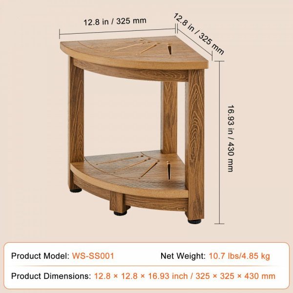 Corner Shower Bench, 16.5″ Height 12.8″ Radius, Faux Wood Grain Polystyrene, 350 LBS with Storage Shelf, Water Resistant, Shower Stool for Inside & Outside Shower, for Bathroom, Living Room  |   Building Supplies Building & Construction Building Supplies