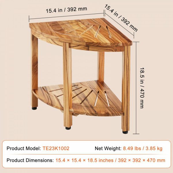 Corner Teak Shower Bench, 18.5″ Height 15.5″ Radius, 100% Teak Wood Corner Shower Beach, 500 LBS with Storage Shelf, Shower Stool for Inside & Outside Shower, for Bathroom  |   Building Supplies Building & Construction Building Supplies