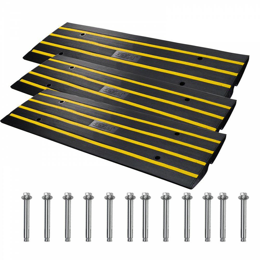 Curb Ramp, 3 Pack Rubber Driveway Ramps, Heavy Duty 33069 lbs Weight Capacity Threshold Ramp, 2.6-inch High Curbside Bridge Ramps for Loading Dock Garage Sidewalk, Expandable Full Ramp Set  |   Ramps & Ladders Material Handling Ramps & Ladders