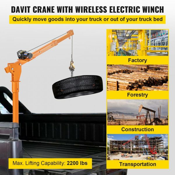 Davit Crane, 2200 lbs Truck Crane, Wireless Remote Control Dock Crane, 12V 360° Swivel Electric Crane for Truck, Crane Hitch for Lifting Goods in Construction, Forestry, Factory, and Transport Yellow |   Hoists & Winches & Rigging Hoists & Winches & Rigging Hoists & Winches & Rigging