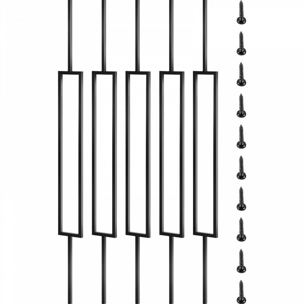 Deck Balusters, 10 Pack Metal Deck Spindles, 44″x0.5″ Staircase Baluster with Screws, Iron Deck Railing for Wood and Composite Deck, Stylish Black Baluster for Outdoor Stair Deck Porch  |   Building Supplies Building & Construction Building Supplies