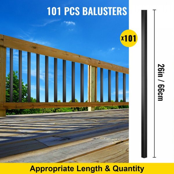 Deck Balusters, 101 Pack Metal Deck Spindles, 26″x0.75″ Staircase Baluster with Screws, Aluminum Alloy Deck Railing for Wood and Composite Deck, Square Baluster for Outdoor Stair Deck Porch  |   Building Supplies Building & Construction Building Supplies