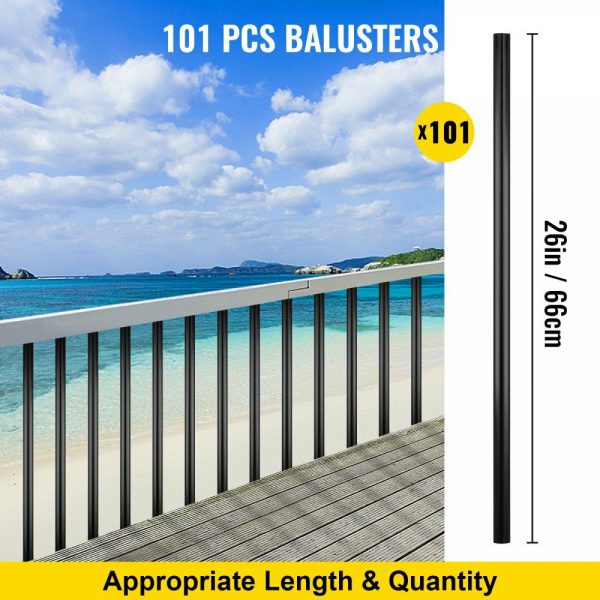 Deck Balusters, 51 Pack Metal Deck Spindles, 26″x0.75″ Staircase Baluster with Screws, Aluminum Alloy Deck Railing for Wood and Composite Deck, Circle Baluster for Outdoor Stair Deck Porch  |   Building Supplies Building & Construction Building Supplies