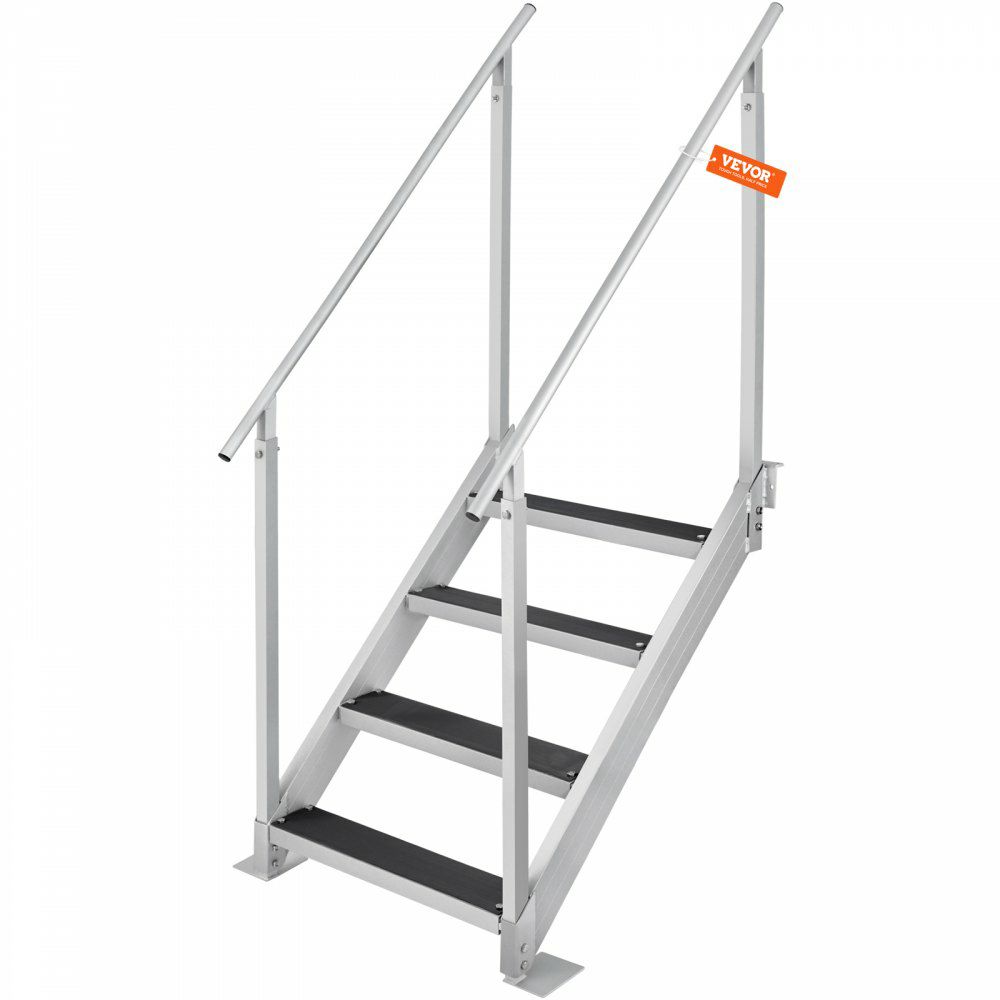 Dock Ladder 4 Step, Dock Stairs 30”-38” Adjustable Height, 500 lbs Load Capacity, Aluminum Pontoon Boat Ladder with Dual Handrails & Nonslip Rubber Mat for Ship/Lake/Pool/Marine Boarding  |   Ramps & Ladders Material Handling Ramps & Ladders