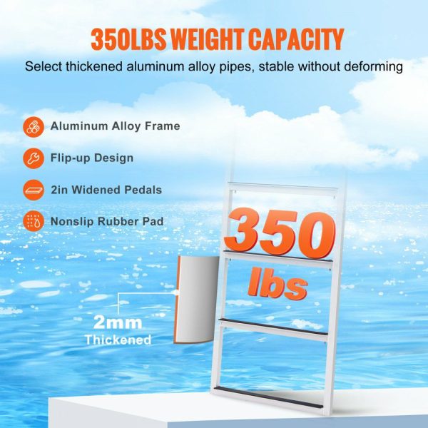 Dock Ladder, Flip-Up 4 Steps, 350 lbs Load Capacity, Aluminum Alloy Pontoon Boat Ladder with 2” Wide Step & Nonslip Rubber Mat, Easy to Install for Ship/Lake/Pool/Marine Boarding  |   Ramps & Ladders Material Handling Ramps & Ladders