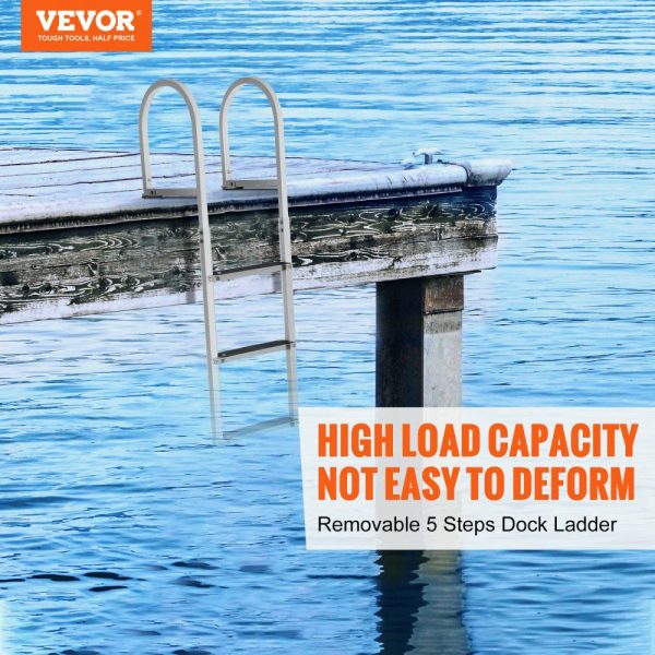 Dock Ladder, Removable 3 Steps, 500 lbs Load Capacity, Aluminum Alloy Pontoon Boat Ladder with 3.1” Wide Step & Nonslip Rubber Mat, Easy to Install for Ship/Lake/Pool/Marine Boarding  |   Ramps & Ladders Material Handling Ramps & Ladders