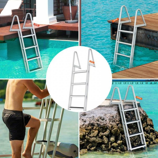 Dock Ladder, Removable 4 Steps, 350 lbs Load Capacity, Aluminum Alloy Pontoon Boat Ladder with 4” Wide Step & Nonslip Rubber Mat, Easy to Install for Ship/Lake/Pool/Marine Boarding  |   Ramps & Ladders Material Handling Ramps & Ladders