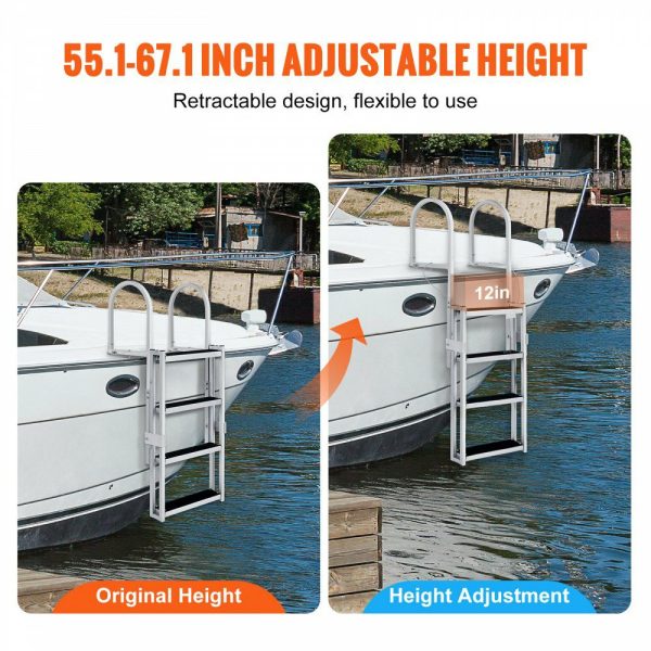 Dock Ladder, Retractable 4 Steps, 350 lbs Load Capacity, Aluminum Alloy Pontoon Boat Ladder with 55.1”-67.1” Adjustable Height, 4” Wide Step & Rubber Mat, for Ship/Lake/Pool/Marine Boarding  |   Ramps & Ladders Material Handling Ramps & Ladders