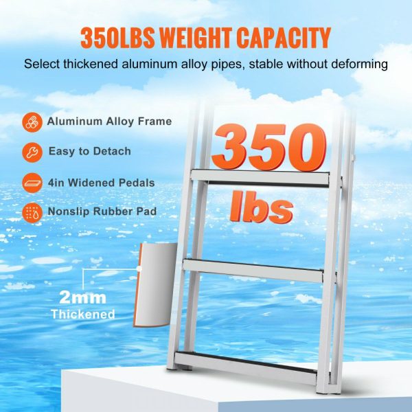 Dock Ladder, Retractable 5 Steps, 350 lbs Load Capacity, Aluminum Alloy Pontoon Boat Ladder with 66.9”-78.9” Adjustable Height, 4” Wide Step & Rubber Mat, for Ship/Lake/Pool/Marine Boarding  |   Ramps & Ladders Material Handling Ramps & Ladders