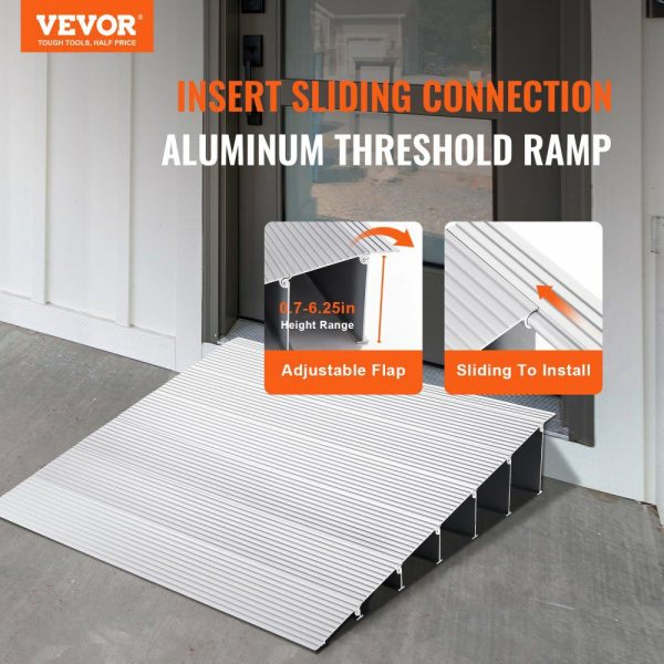 Door Threshold Ramp, 6″ Rise, 800 lbs Load Capacity, Door Ramp for Wheelchairs, Aluminum Threshold Ramp for Doorways, Adjustable Modular Threshold Ramp for Wheelchairs, Scooters, Power Chairs  |   Ramps & Ladders Material Handling Ramps & Ladders