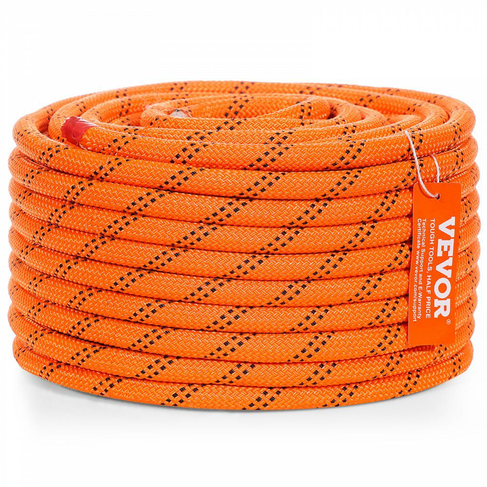 Double Braided Polyester Rope, 1/2 in x 120 ft, 48 Strands, 8000 LBS Breaking Strength Outdoor Climbing Rope, Arborist Rigging Rope for Rock Hiking Camping Swing Rappelling Rescue, Orange/Black  |   Chain & Wire & Rope Chain & Wire & Rope Chain & Wire & Rope