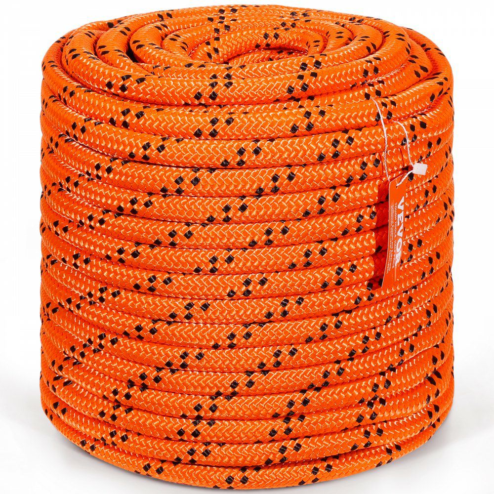 Double Braided Polyester Rope, 3/4 in x 220 ft, 24 Strands, 20000 LBS Breaking Strength Outdoor Rope, Arborist Rigging Rope for Rock Hiking Camping Swing Rappelling Rescue, Orange/Black  |   Chain & Wire & Rope Chain & Wire & Rope Chain & Wire & Rope