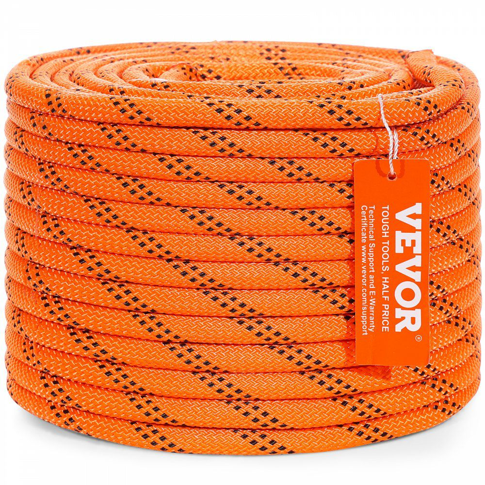 Double Braided Polyester Rope, 3/8 in x 120 ft, 48 Strands, 4000 LBS Breaking Strength Outdoor Climbing Rope, Arborist Rigging Rope for Rock Hiking Camping Swing Rappelling Rescue, Orange/Black  |   Chain & Wire & Rope Chain & Wire & Rope Chain & Wire & Rope