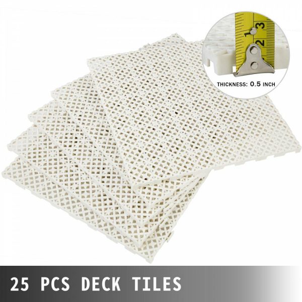 Drainage Tiles Interlocking 25 Pack White, Outdoor Modular Interlocking Deck Tile 11.8×11.8×0.5 Inches, Dry Deck Tiles for Pool Shower Sauna Bathroom Deck Patio Garage White |   Building Supplies Building & Construction Building Supplies