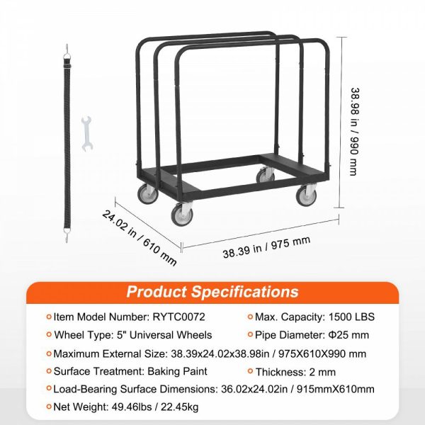 Drywall Cart, 1500 LBS Panel Dolly Cart with 36.02″ x 24.02″ Deck and 5″ Swivel Wheels, Heavy-Duty Drywall Sheet Cart, Handling Wall Panel, Sheetrock, Lumber, for Garage, Home, Warehouse  |   Carts & Trucks Carts & Trucks Carts & Trucks