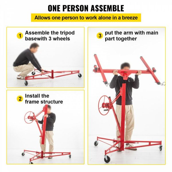 Drywall Rolling Lifter Panel, 11ft Sheetrock Lift Drywall Lift, 150lb Weight Capacity Panel Hoist Jack Tool, Steel Material w/Telescopic Arm & 3 Lockable Wheels, 48×192 in Plasterboard Size  |   Hoists & Winches & Rigging Hoists & Winches & Rigging Hoists & Winches & Rigging