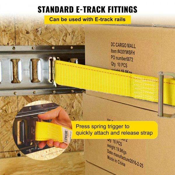 E Track Ratchet Strap, 18PCS 2″ x 15′ E-Track Straps 4400 LBS Breaking Strength, with Polyester Webbing & Spring Fitting & Ratchets, Durable Tie-Downs for Motorcycles, Tire, Trailer Loads  |   Cargo Control Cargo Control Cargo Control