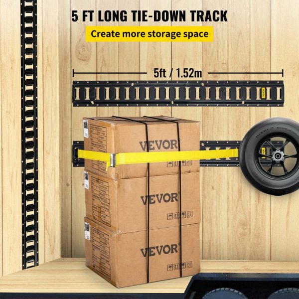 E-Track Tie-Down Rail, 4PCS 5-FT Steel Rails w/Standard 1″x2.5″ Slots, Compatible with O and D Rings & Tie-Offs and Ratchet Straps & Hooked Chains, for Cargo and Heavy Equipment Securing  |   Cargo Control Cargo Control Cargo Control