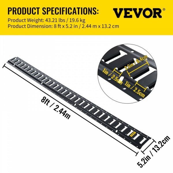 E-Track Tie-Down Rail, 4PCS 8-FT Steel Rails w/Standard 1″x2.5″ Slots, Compatible with O and D Rings & Tie-Offs and Ratchet Straps & Hooked Chains, for Cargo and Heavy Equipment Securing  |   Cargo Control Cargo Control Cargo Control