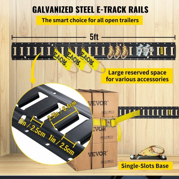 E Track Tie-Down Rail Kit, 18PCS 5FT E-Tracks Set Includes 4 Steel Rails & 2 Single Slot & 6 O Rings & 4 Tie-Offs w/D-Ring & 2 Ratchet Straps, Securing Accessories for Cargo Motorcycles Bikes  |   Cargo Control Cargo Control Cargo Control