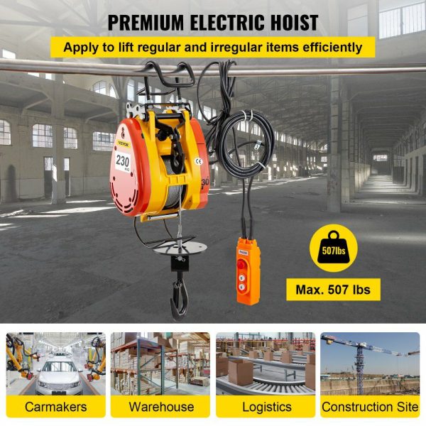 Electric Chain Hoist 230kg Capacity Electric Winch 507lbs with 98ft/30m Length Steel Wire Rope Remote Control Crane Overhead Electric Trolley with Pulley System 110 Volts 1 Phase  |   Hoists & Winches & Rigging Hoists & Winches & Rigging Hoists & Winches & Rigging